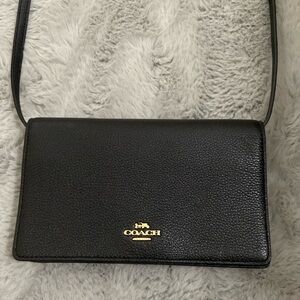 COACH black pebbled leather fold over clutch crossbody bag. Never used